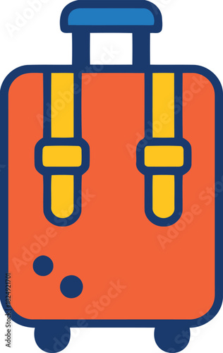 Orange Travel Suitcase with Wheels Vector Illustration