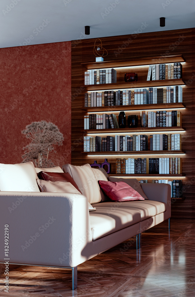 Fototapeta premium Large luxury modern bright interiors Living room mockup illustration 3D rendering image