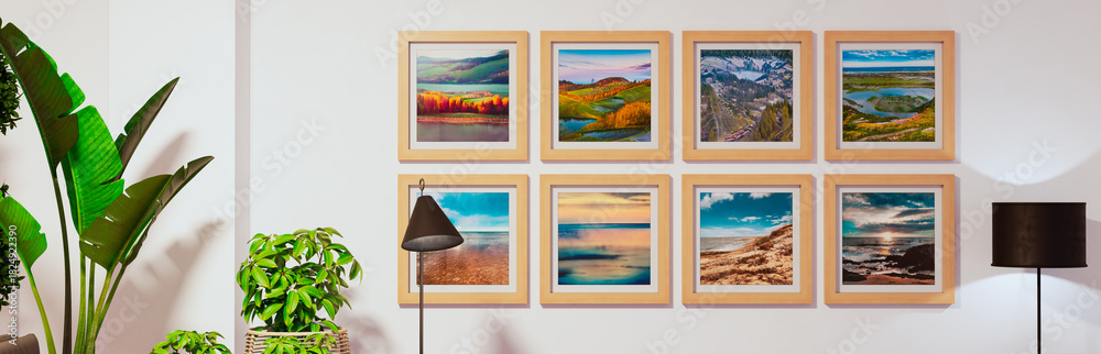 Naklejka premium Large luxury modern bright interiors Living room mockup illustration 3D rendering image