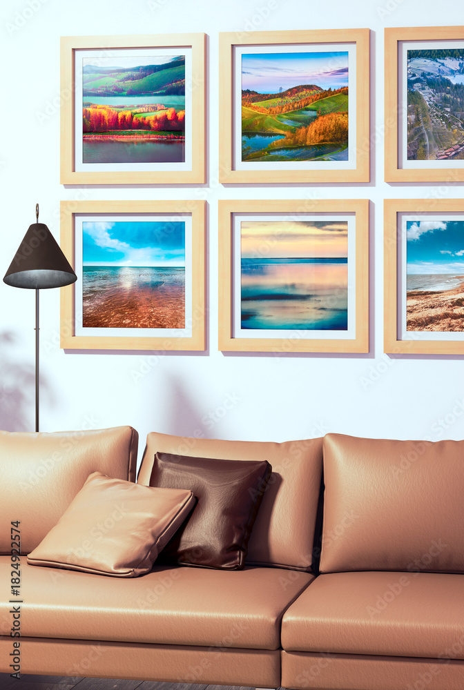 Fototapeta premium Large luxury modern bright interiors Living room mockup illustration 3D rendering image