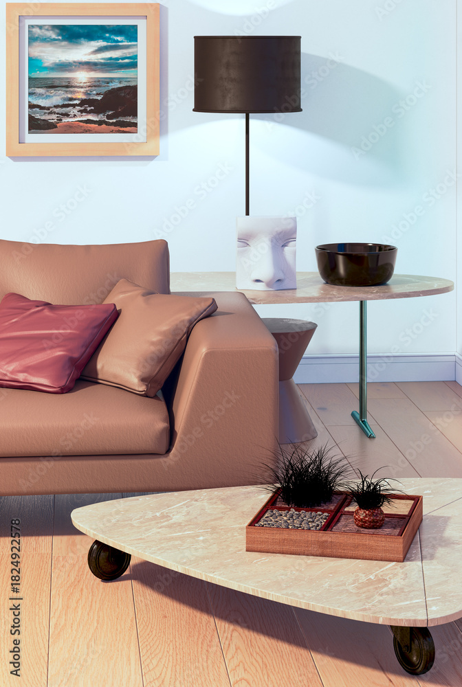 Fototapeta premium Large luxury modern bright interiors Living room mockup illustration 3D rendering image