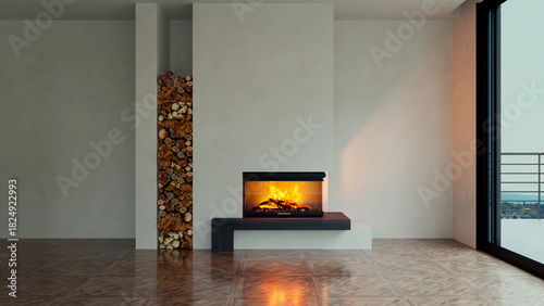 Large luxury modern bright interiors Living room mockup illustration 3D rendering image