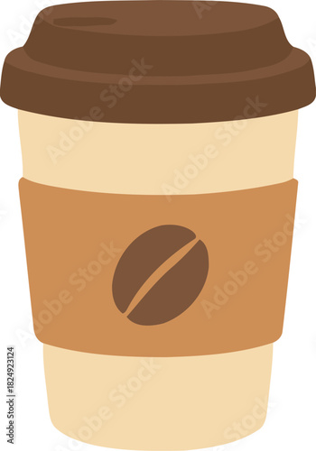 Cream Takeaway Coffee Cup with Brown Lid Vector