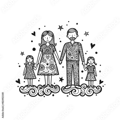 Family Clipart doodle style handmade vector illustration