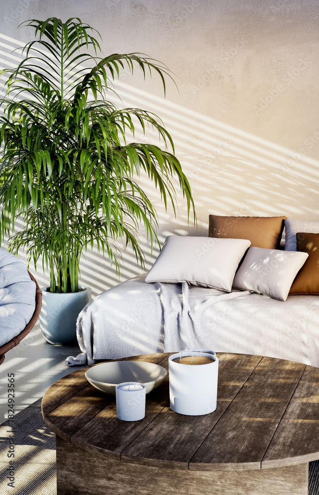 Obraz premium Large luxury modern bright interiors Living room mockup illustration 3D rendering image