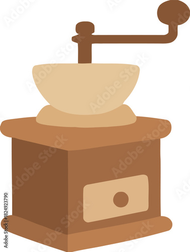 Vintage Wooden Manual Coffee Grinder Vector