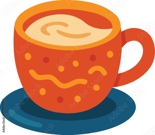 Foamy Coffee in Orange Mug Vector Illustration
