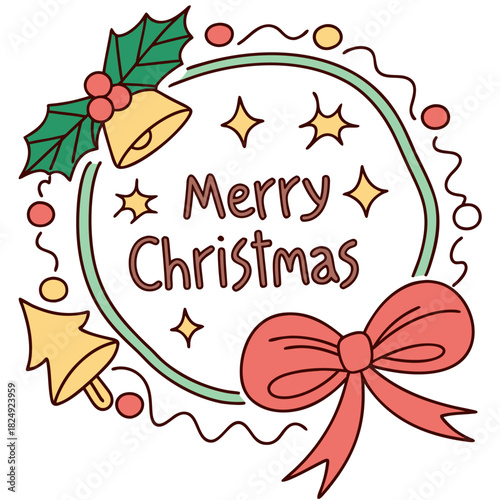 vertical Christmas greeting card banner in paper cut style with tree, candy cane, light bulb, ribbon, snow, star, copy space, decoration, typography and festive holiday background template 