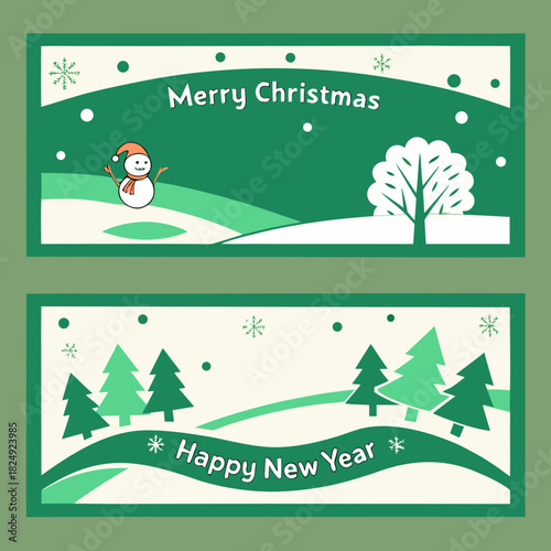 vertical Christmas greeting card banner in paper cut style with tree, candy cane, light bulb, ribbon, snow, star, copy space, decoration, typography and festive holiday background template 