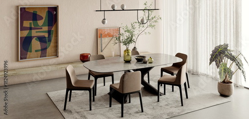 Large luxury modern bright interiors Living room mockup illustration 3D rendering image