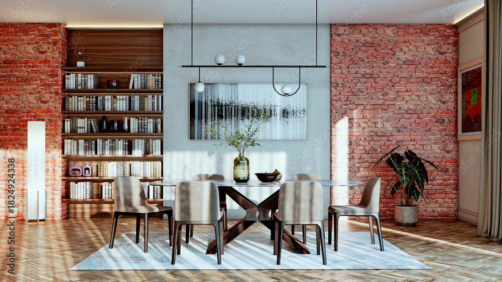 Fototapeta premium Large luxury modern bright interiors Living room mockup illustration 3D rendering image