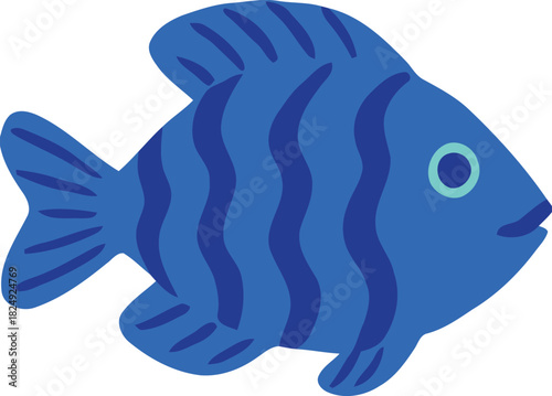 Blue Fish with Wave Stripes Vector Illustration