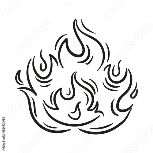Energetic sketch-style flames , with fluid lines and dynamic flame cones minimalist graphic for a vivid accent.