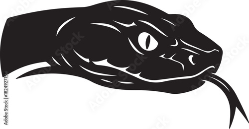 Stylized graphic illustration of a snake head, side profile, with a flicking tongue, depicting a reptile in vector art on white.