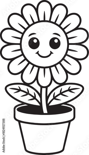 smiling flower in a pot cartoon illustration