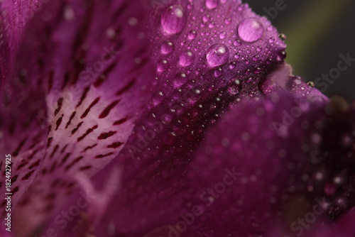 Smoke close-up selective soft focus violet Alstroemerieae lily flower with water Drop. Macro blur natural background.