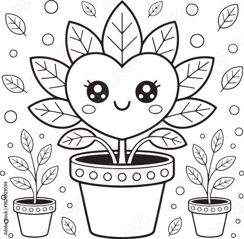 Flower Pot Illustration: A whimsical illustration of a smiling flower in a flower pot, radiating joy and natural beauty. This charming artwork features a smiling face.
