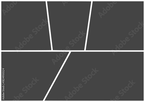 Modern creative photo collage layout template with five distinct sections for versatile design projects