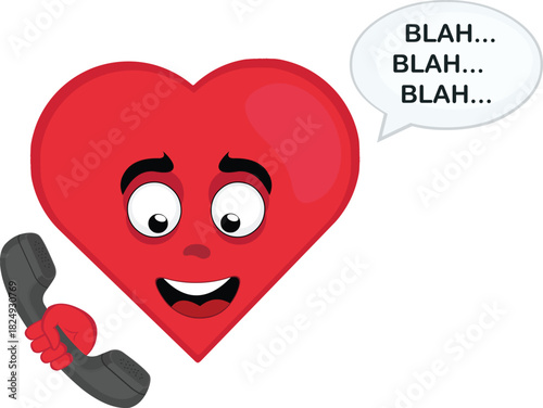 vector illustration emoticon character heart cartoon, talking on the phone and a speech bubble with the text blah