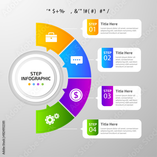 Infographic in circular layout diagram with 4 list of steps, circular layout diagram infographic element template.