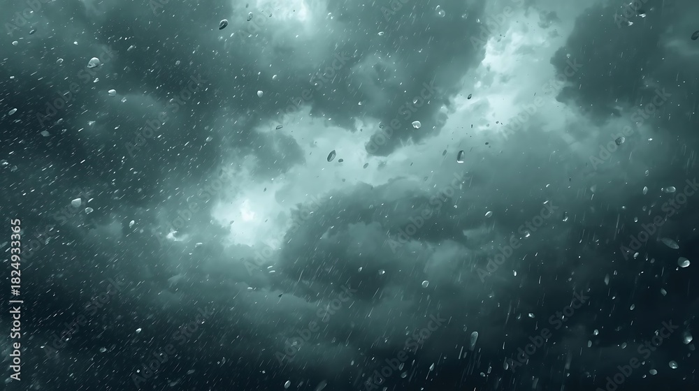 Fototapeta premium Rainy window with glowing cosmic particles