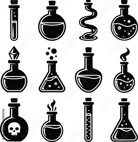 Magic Potions and Chemistry Flask Vector Icons