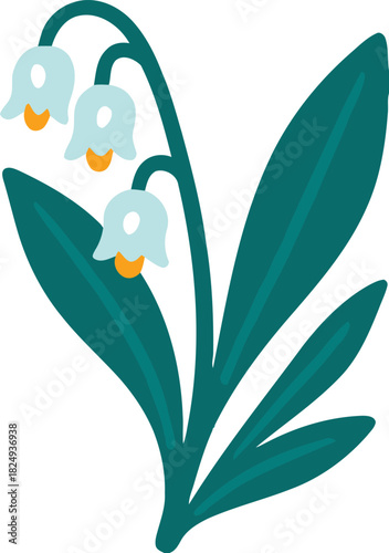 White Lily of the Valley Stem Vector Illustration