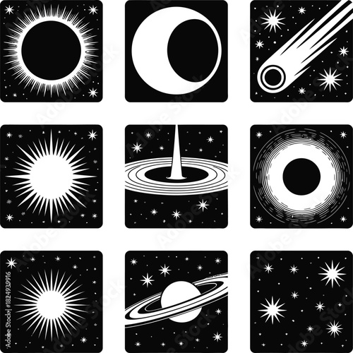Space Astronomy and Celestial Body Vector Icons
