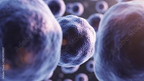 Microscopic View of Vibrant Blue Cells Dividing and Growing in a Cluster.