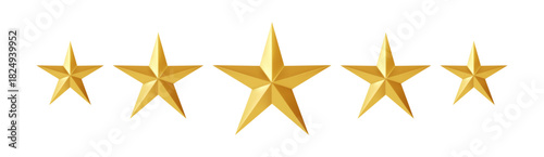 Five Gold Stars Icon On White Background For Rating And Celebration