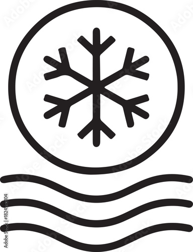 Frozen icon with snowflake and wavy lines indicating cold temperature or refrigeration. concept of freezing, preservation, and frosty conditions.