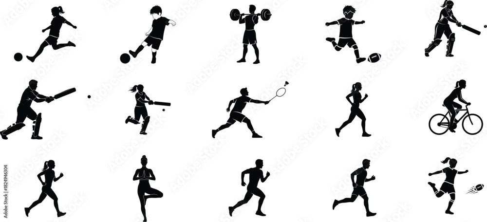 Naklejka premium Silhouette collection of various sports and activities