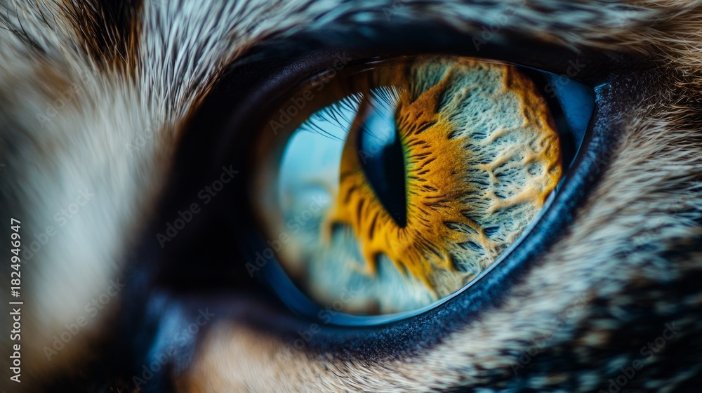 Obraz premium yellow cat's eye in the foreground generative ai