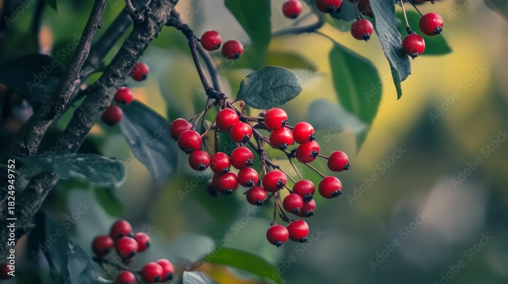 Fototapeta premium bunch of berries on a background with sunset light generative ai