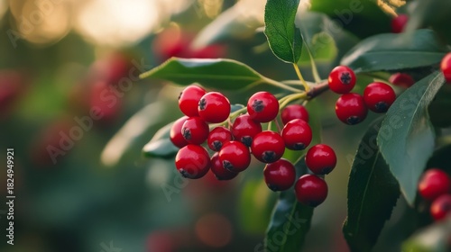 bunch of berries on a background with sunset light generative ai