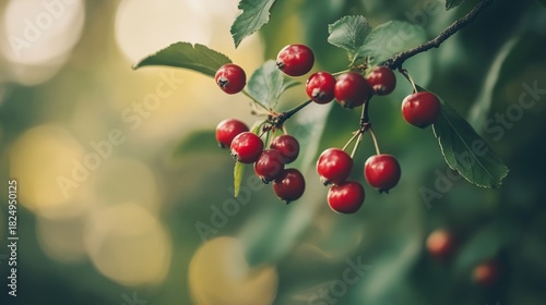 bunch of berries on a background with sunset light generative ai