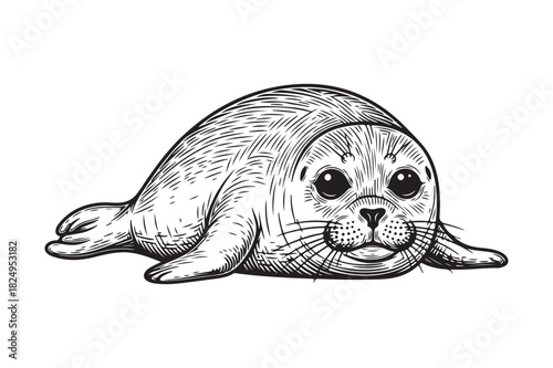 Adorable baby seal illustration with large dark eyes