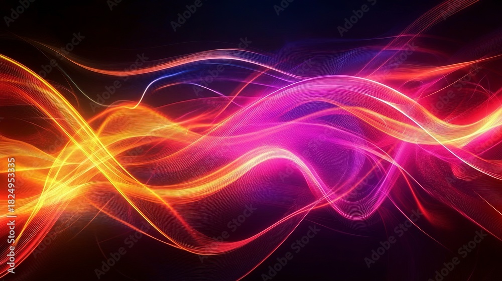 Fototapeta premium Colorful light waves creating dynamic patterns in a dark background