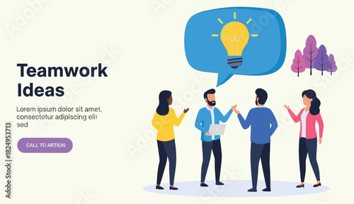 Teamwork brainstorm for innovative ideas in a collaborative environment