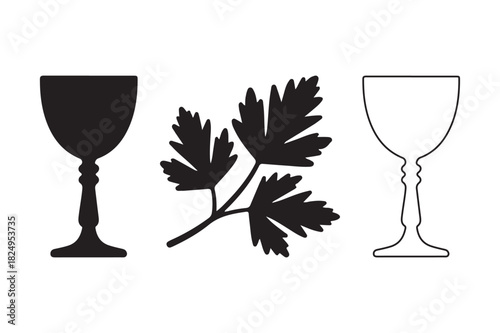 Elegant wine glasses and fresh parsley silhouette