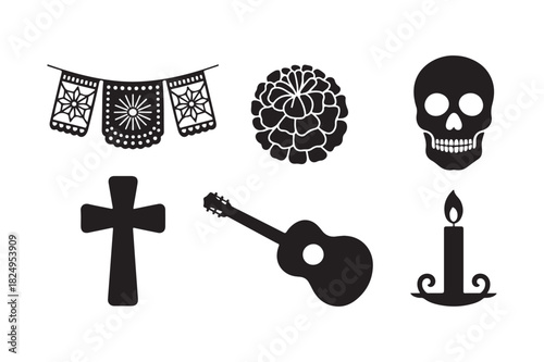 Day of the dead celebration icons silhouette collection