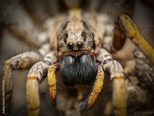 Canvas Print Araignée Hogna maderiana – macro de la lycose géante de Madère, détail des chéli