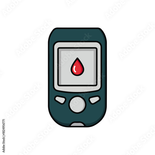 Blood Glucose Meter Illustration with Red Blood Drop Symbol