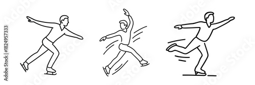 Set of male figure skaters in dynamic poses. Winter sports, movement and healthy lifestyle concept. Vector illustration.