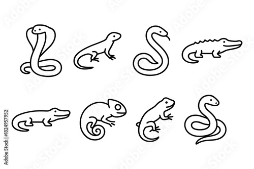 Reptile Collection: Line Art of Snakes, Lizards, and Crocodiles