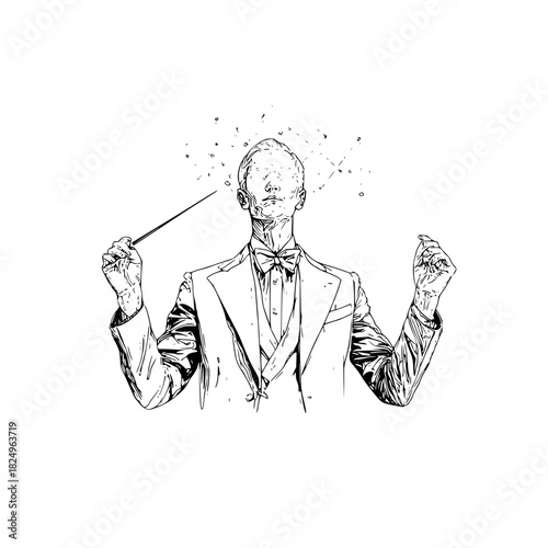 Elegant conductor without a face holding a baton