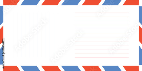 Blank postcard template with white, red, and blue stamp holders. Paper texture. modern eps 10.