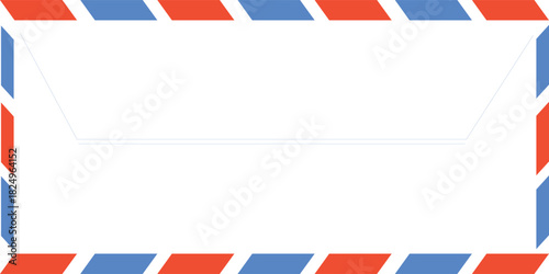 Blank postcard template with white, red, and blue stamp holders. Paper texture. Airmail postcard with red and blue border. Vector