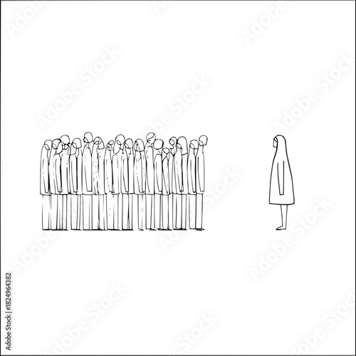 Person standing alone from a crowd