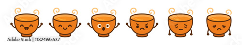 Hot Drink Emoticons Expressing a Range of Different Feelings on White